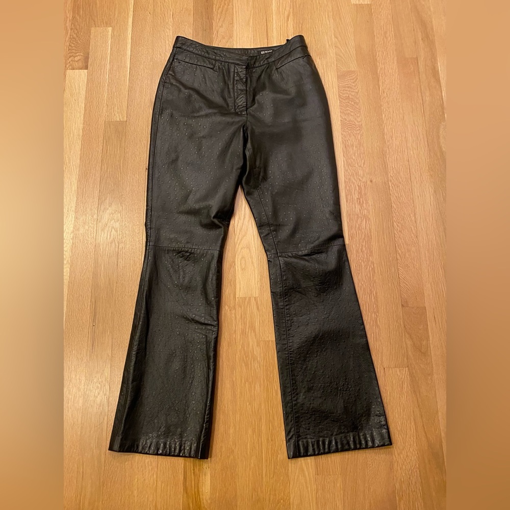 111 State Womens Black Ostrich Leather Pants / Lined / Size 8